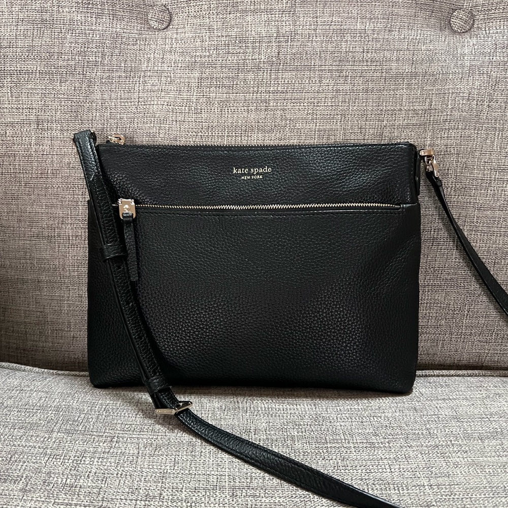 Kate Spade Polly Medium Genuine Leather Minimalist Gold Hardware Crossbody Bag